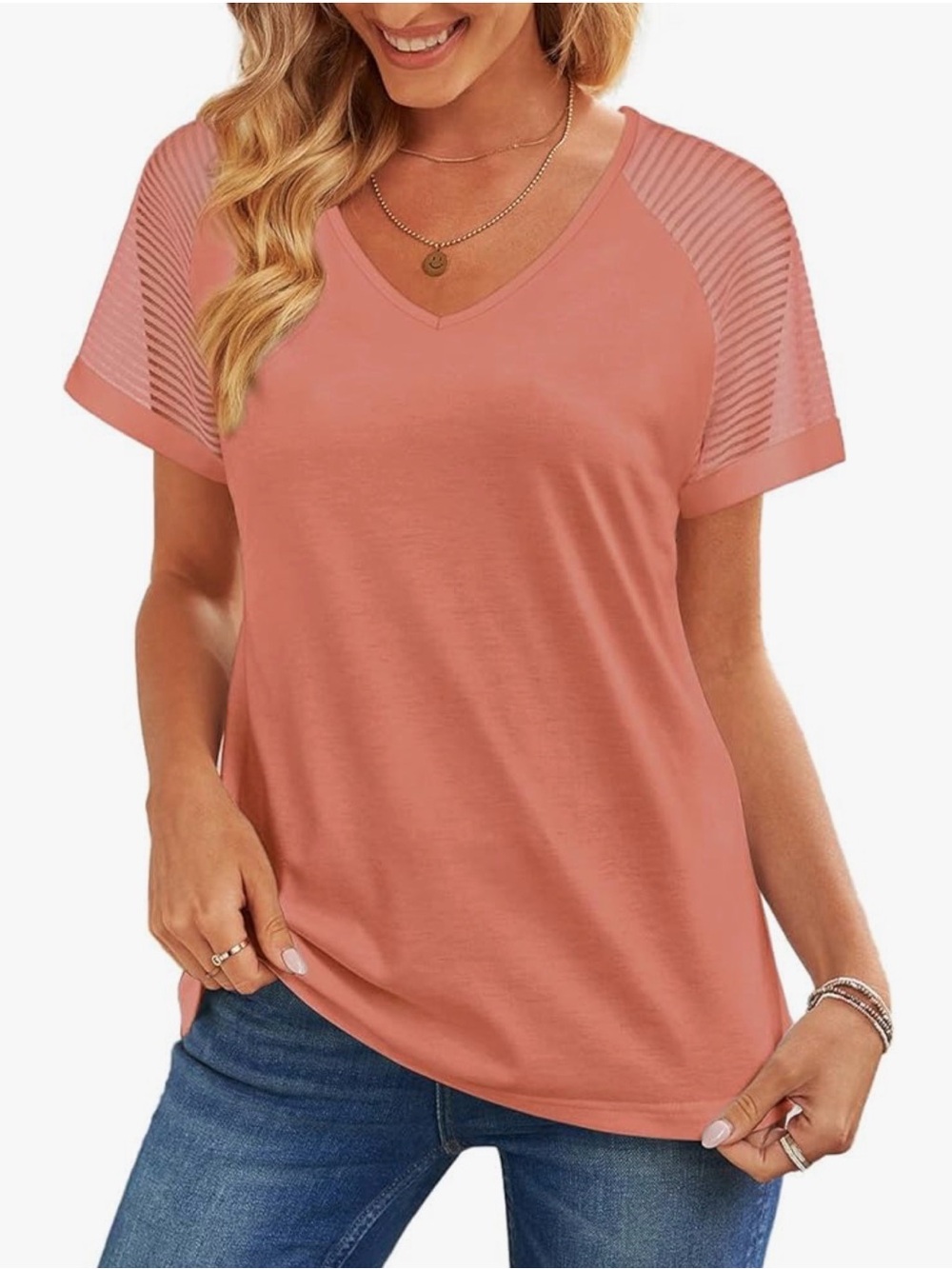Women’s V-Neck Short Sleeve Top in Dusty Rose